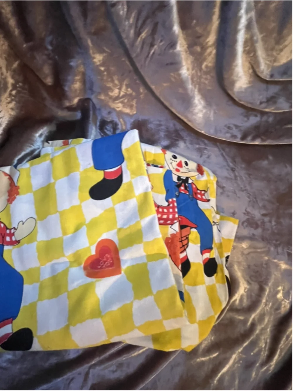 vintage raggedy ann and andy curtain panel pair set yellow checkered SEE PICTURE